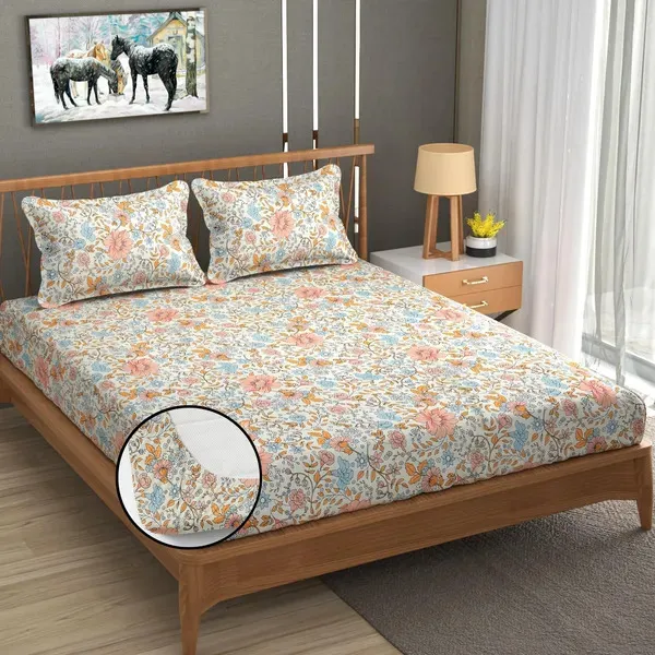 220TC_Supersoft_Elastic_Fitted_Cotton_Double_Bed__Printed_Bedsheet_with_2_Pillow_Covers_(72"_*_78"_Upto_6"_Mattress)-_White_Floral