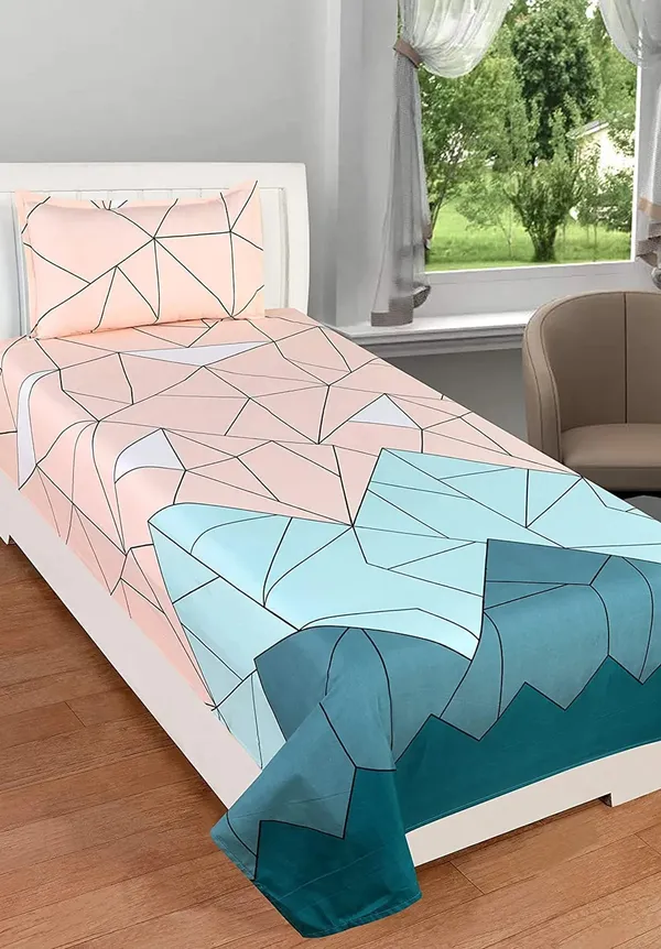 220TC_Premium_Cotton_Flat_Bedsheet_For_Single_Bed_With_1_Matching_Pillow_Cover_-_Multicolor_Mountains_Pattern_(60*90_Inches)