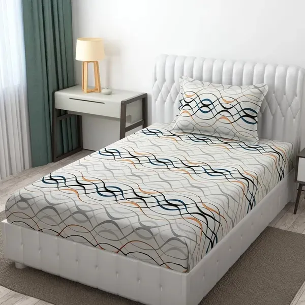 220TC_Premium_Cotton_Flat_Bedsheet_For_Single_Bed_With_One_Pillow_Cover_-_White_Wave_(60*90_Inches)