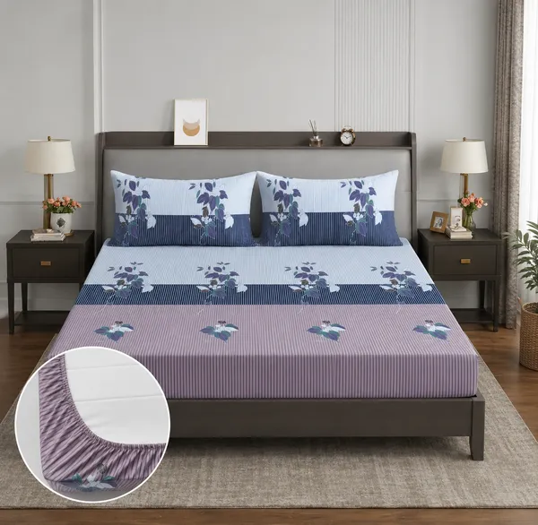 220TC_Supersoft_Fitted_Elastic_Cotton_Double_Bed_Printed_Bedsheet_with_2_Pillow_Covers_(72"_*_78"_Upto_6"_Mattress)-_Blue_Floral