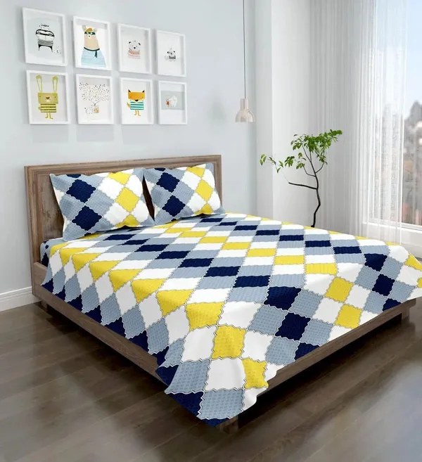 Multicolor_Cotton_Double_Flat_220_Tc_Checkered_Pack_Of_1_Bedsheet__2_Pillow_Covers