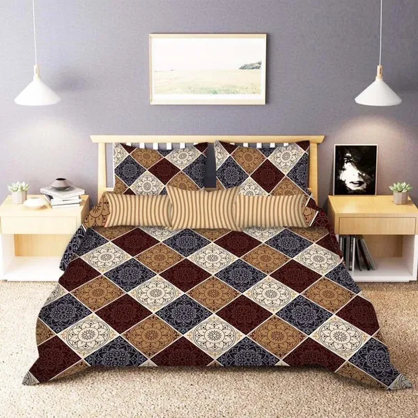 Multicolor_Cotton_Double_Flat_220_Tc_Geometric_Pack_Of_1_Bedsheet__2_Pillow_Covers