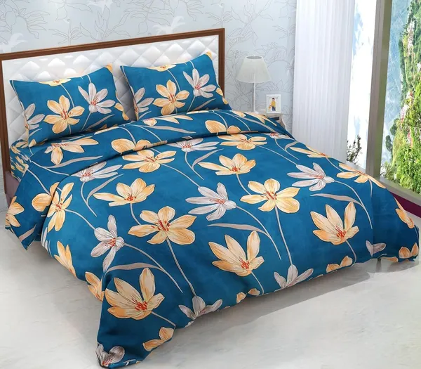 Blue_Cotton_Double_Flat_220_Tc_Floral_Pack_Of_1_Bedsheet__2_Pillow_Covers