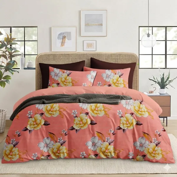 220TC_Supersoft_Elastic_Fitted_Cotton_Double_Bed_Printed_Bedsheet_with_2_Pillow_Covers_(72"_*_78"_Upto_6"_Mattress)-Pink_Floral