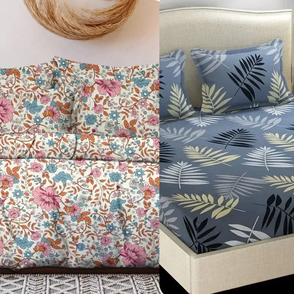 Grey_And_Multicolor_Cotton_Double_Flat_220_Tc_Floral_Pack_Of_2_Bedsheet_4_Pillow_Covers_Combo