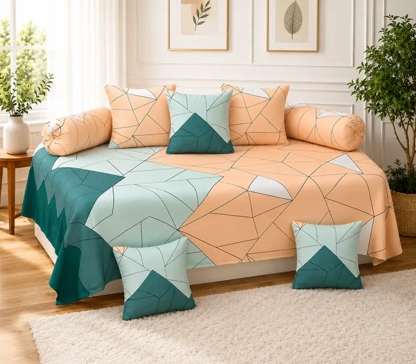 220TC_Cotton_Diwan_Set_8_Pieces-_Single_Flat_Bedsheet_With_2_Bolster_Covers_and_5_Cushion_Covers_(60*90_Inches)-_Lightweight_&_Skin-Friendly-_Multicolor_Checks