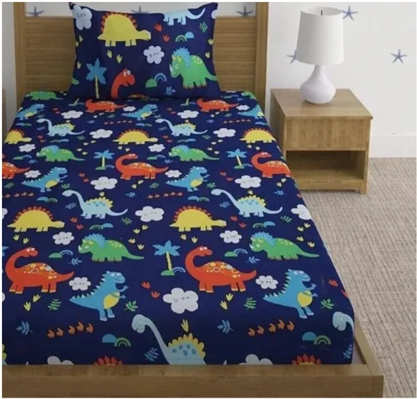 220TC_Kids_Cartoon_Blue_Dinosaurs_Supersoft_Cotton_Flat_Bedsheet_For_Single_Bed_With_1_Matching_Pillow_Cover_(60*90_Inches)
