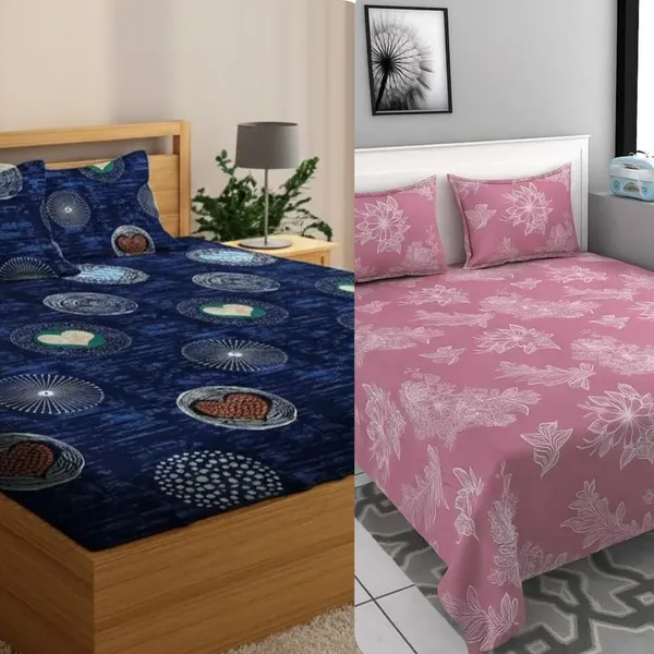 Pink_And_Blue_Cotton_Double_Flat_220_Tc_Floral_Pack_Of_2_Bedsheet_4_Pillow_Covers_Combo