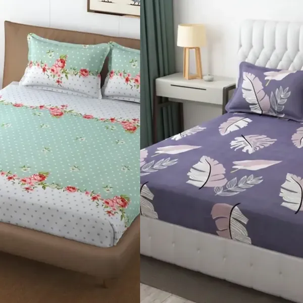 Purple_And_Green_Cotton_Double_Flat_220_Tc_Floral_Pack_Of_2_Bedsheet_4_Pillow_Covers_Combo