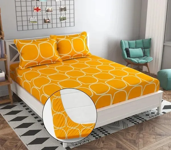 220TC_Supersoft_Elastic_Fitted_Cotton_Double_Bed_Printed_Bedsheet_with_2_Pillow_Covers_(72"_*_78"_Upto_6"_Mattress)-_Yellow_Squares