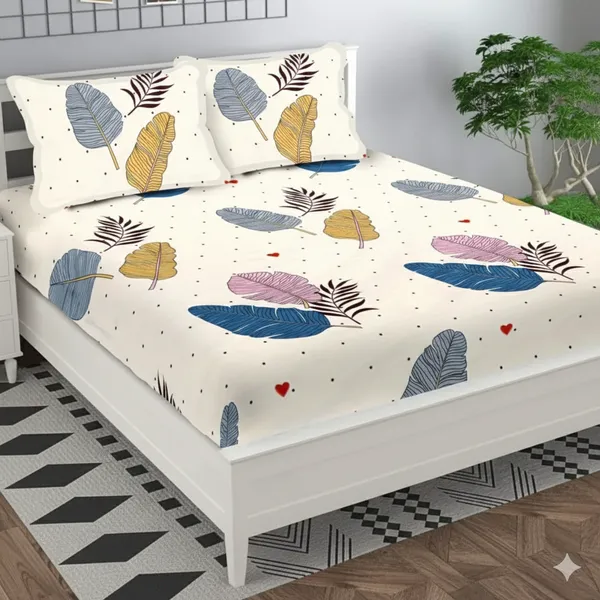 White_And_Green_Cotton_Double_Flat_220_Tc_Floral_Pack_Of_2_Bedsheet_4_Pillow_Covers_Combo