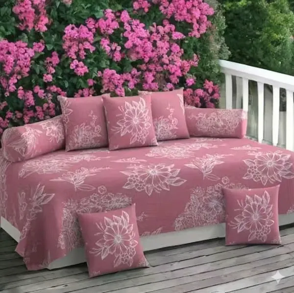 Pink_White_Floral_Diwan_Set_With_8_Pieces-_Single_Flat_Bedsheet_With_2_Bolster_Covers_and_5_Cushion_Covers_(60*90_Inches)-_Lightweight_&_Skin-Friendly