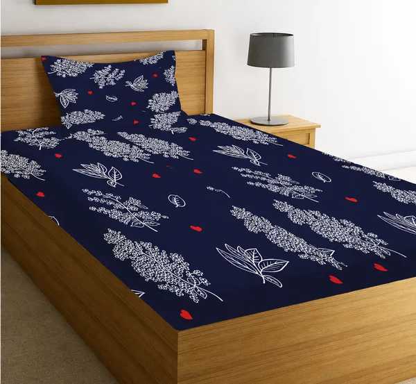 220TC_Premium_Navy_Floral_Single_Bed_Cotton_Bedsheet_with_1_Pillow_Cover_(60*90_inches)
