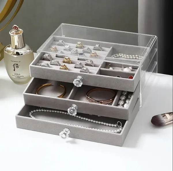 Silver_And_White_Acrylic_Jewelry_Organizer_With_Drawers_|_3_Layer_Earring_Storage_Box_With_10_Compartment_And_7_Ear_Studs_For_Women_|_Transparent_Display_Storage_Case_For_Earrings_Necklace_Ring_Bracelet_Pack_Of_2