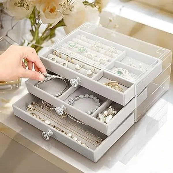 Silver_And_White_Acrylic_Jewelry_Organizer_With_Drawers_|_3_Layer_Earring_Storage_Box_With_10_Compartment_And_7_Ear_Studs_For_Women_|_Transparent_Display_Storage_Case_For_Earrings_Necklace_Ring_Bracelet_Pack_Of_2