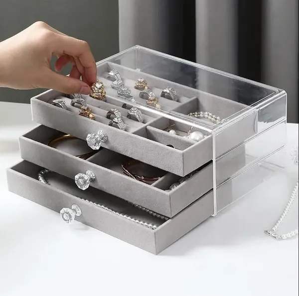 Silver_And_White_Acrylic_Jewelry_Organizer_With_Drawers_|_3_Layer_Earring_Storage_Box_With_10_Compartment_And_7_Ear_Studs_For_Women_|_Transparent_Display_Storage_Case_For_Earrings_Necklace_Ring_Bracelet_Pack_Of_2
