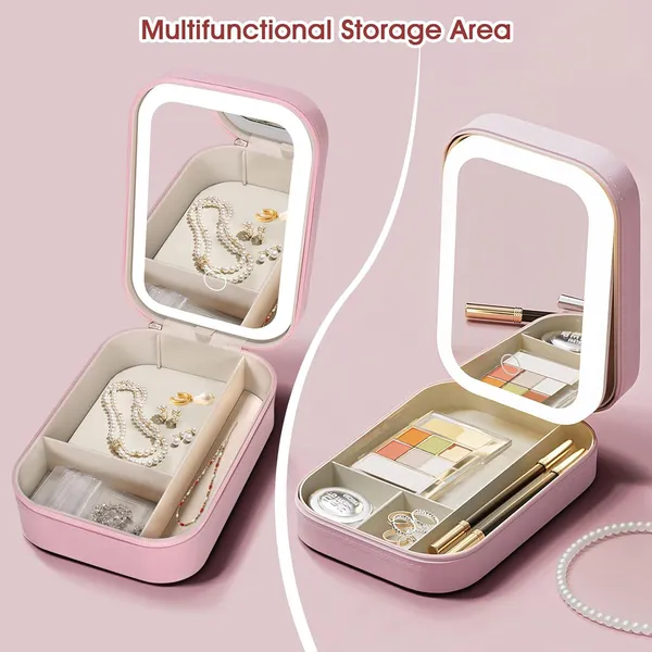 White_Travel_Jewelry_Case_And_Makeup_Bag_With_Mirror,_Dust_Proof_Jewelry_Box,_10_Sealed_Jewelry_Bags_Compact_Cosmetic_Mirror_Case_For_Women_Girls_Travel_Essentials