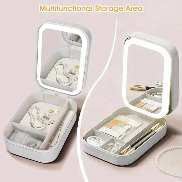 White_Travel_Jewelry_Case_And_Makeup_Bag_With_Mirror,_Dust_Proof_Jewelry_Box,_10_Sealed_Jewelry_Bags_Compact_Cosmetic_Mirror_Case_For_Women_Girls_Travel_Essentials