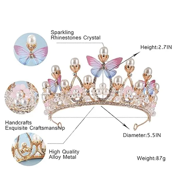 White_Crystal_Tiara_Crown_Pearl_Princess_Costume_Crown_Headband_Flower_Pageant_Handmade_Hair_Accessories_Cosplay,_Birthday,_Celebration_For_Girl_Women