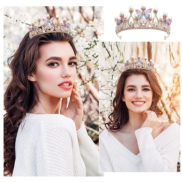 White_Crystal_Tiara_Crown_Pearl_Princess_Costume_Crown_Headband_Flower_Pageant_Handmade_Hair_Accessories_Cosplay,_Birthday,_Celebration_For_Girl_Women
