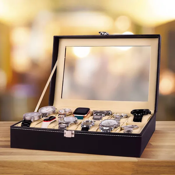 Black_12_Slot_Watch_Box_Organizer_Luxury_Watch_Storage_And_Display_Case_With_Transparent_Glass_Lid_|_Travel_Friendly_Watch_Collection_Holder_For_Men_And_Women_|_Gift_Box