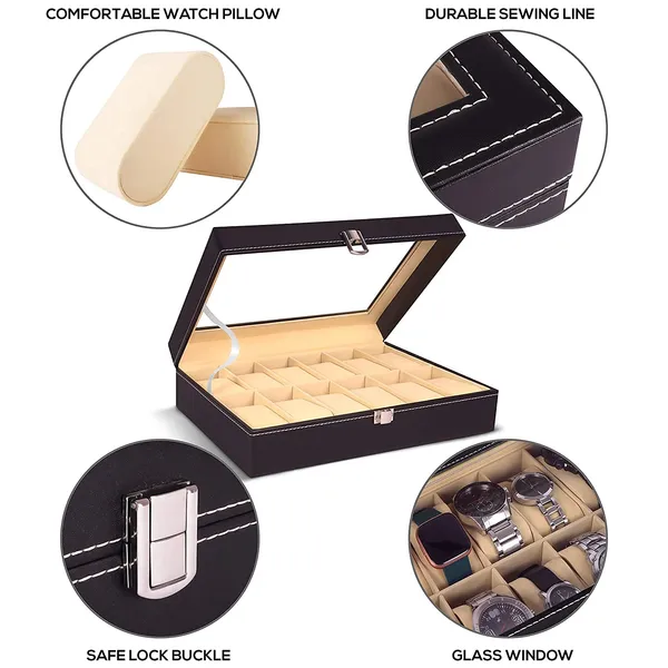 Black_12_Slot_Watch_Box_Organizer_Luxury_Watch_Storage_And_Display_Case_With_Transparent_Glass_Lid_|_Travel_Friendly_Watch_Collection_Holder_For_Men_And_Women_|_Gift_Box