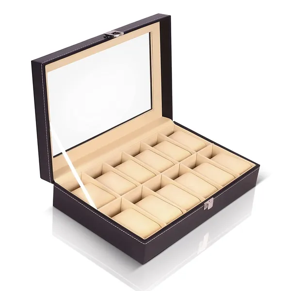 Black_12_Slot_Watch_Box_Organizer_Luxury_Watch_Storage_And_Display_Case_With_Transparent_Glass_Lid_|_Travel_Friendly_Watch_Collection_Holder_For_Men_And_Women_|_Gift_Box