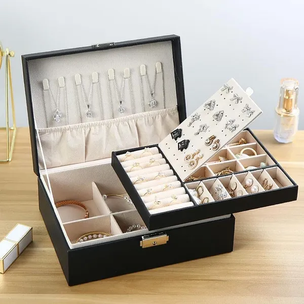 Black_Large_Jewelry_Box_Organizer_For_Women_Girls,_2_Layer_Jewelry_Storage_Case,_Pu_Leather_Display_Jewellery_Holder_With_Removable_Tray_For_Necklace_Earrings_Rings_Bracelets