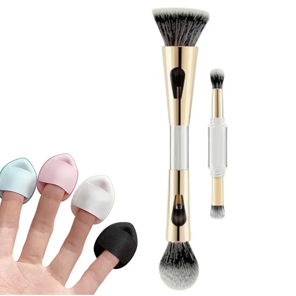 White_And_Black_4_In_1_Makeup_Brush_Set_All_In_One_Travel_Essential_With_Powder_/_Blush,_Foundation,_Blending_And_Eyeshadow_Brushes_Compact_And_Small