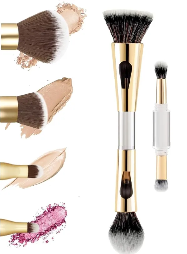 White_And_Black_4_In_1_Makeup_Brush_Set_All_In_One_Travel_Essential_With_Powder_/_Blush,_Foundation,_Blending_And_Eyeshadow_Brushes_Compact_And_Small