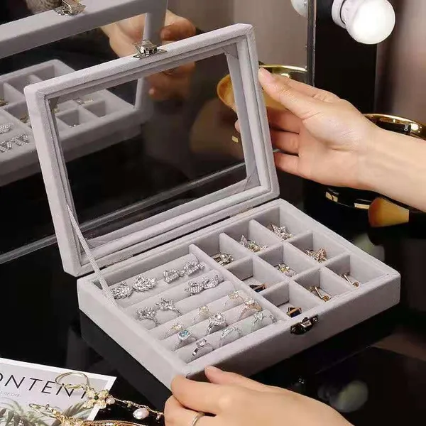 Grey_Jewellery_Organisers_Gifts_Velvet_Clear_Lid_Portable_Home_Jwell_Organizer_Storage_Box_Case_With_Dividers_Container_For_Rings,_Earrings,_Necklace_For_Girls_And_Women