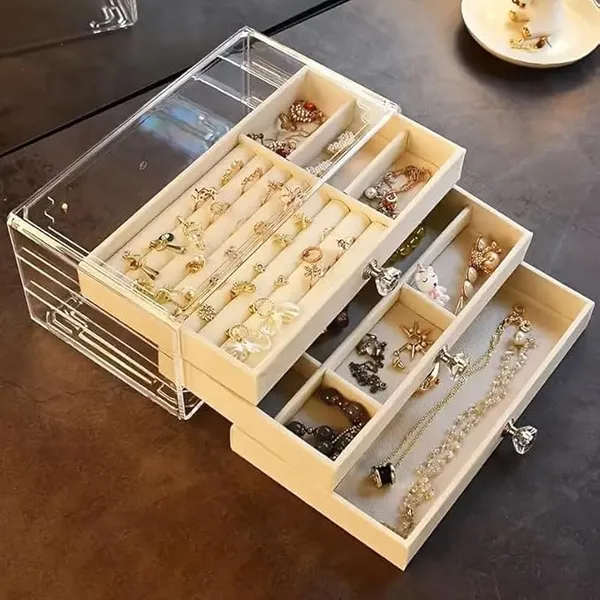 Silver_And_White_Acrylic_Jewelry_Organizer_With_Drawers_|_3_Layer_Earring_Storage_Box_With_10_Compartment_And_7_Ear_Studs_For_Women_|_Transparent_Display_Storage_Case_For_Earrings_Necklace_Ring_Bracelet_Pack_Of_2