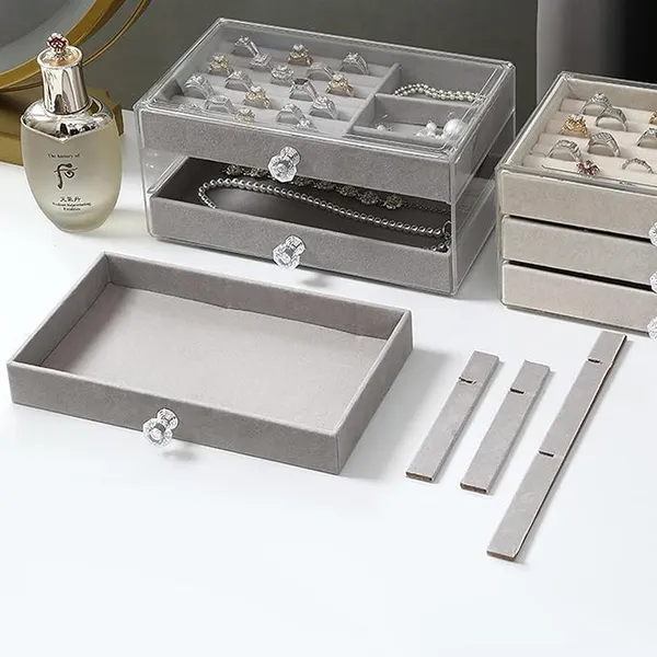 Silver_And_White_Acrylic_Jewelry_Organizer_With_Drawers_|_3_Layer_Earring_Storage_Box_With_10_Compartment_And_7_Ear_Studs_For_Women_|_Transparent_Display_Storage_Case_For_Earrings_Necklace_Ring_Bracelet_Pack_Of_2