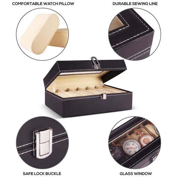 Black_Leather_World_Faux_Leather_Watch_Box_Organizer__Watch_Case_Box_For_Men_&_Women__Wrist_Watch_Box_Holder_6_Slots__Removable_Watch_Pillows_Display_Case__Gift_For_Loved_Ones