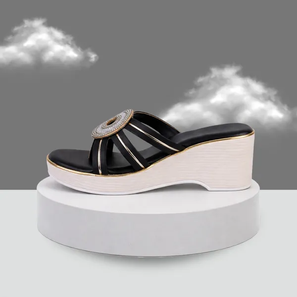Black_Synthetic_Leather_Embellished_Wedge_Slip_Ons_For_Women