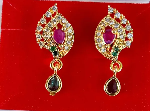 Pink_Green_Gold_Plated_Gold_Plated_Earrings_For_Women