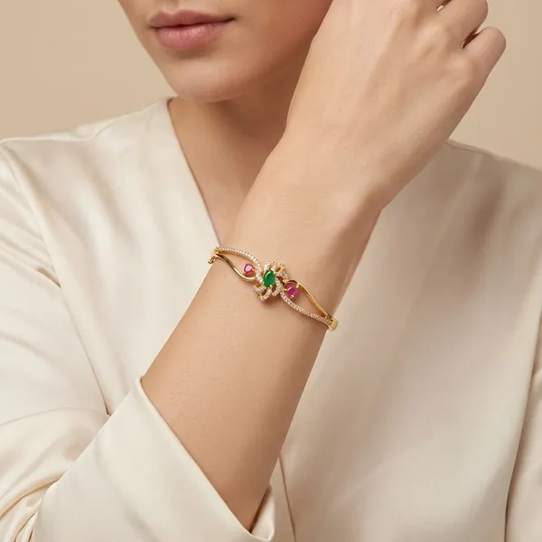 Golden_Ruby_And_Emerald_Studded_Gold_Plated_Metal_Openable_Bracelet_For_Women