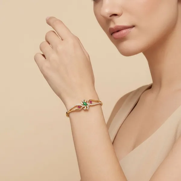 Golden_Ruby_And_Emerald_Studded_Gold_Plated_Metal_Openable_Bracelet_For_Women