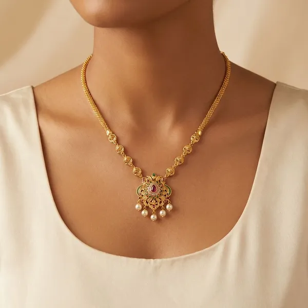 Golden_Ruby_And_Emerald_Studded_Gold_Plated_Metal_Pearl_Drop_Long_Necklace_For_Women
