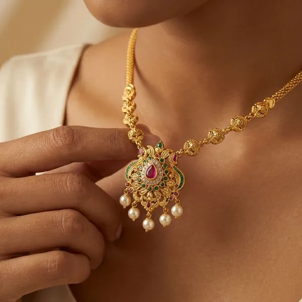 Golden_Ruby_And_Emerald_Studded_Gold_Plated_Metal_Pearl_Drop_Long_Necklace_For_Women