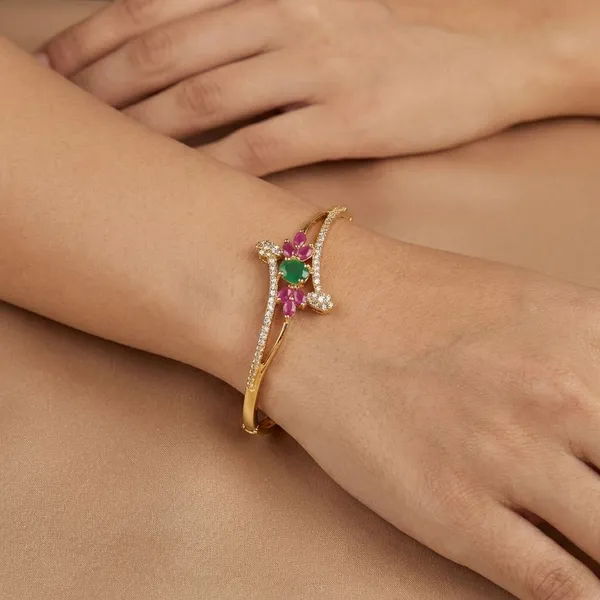 Golden_Ruby_And_Emerald_Studded_Gold_Plated_Metal_Openable_Bracelet_For_Women