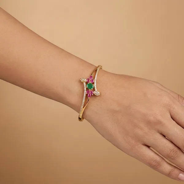 Golden_Ruby_And_Emerald_Studded_Gold_Plated_Metal_Openable_Bracelet_For_Women