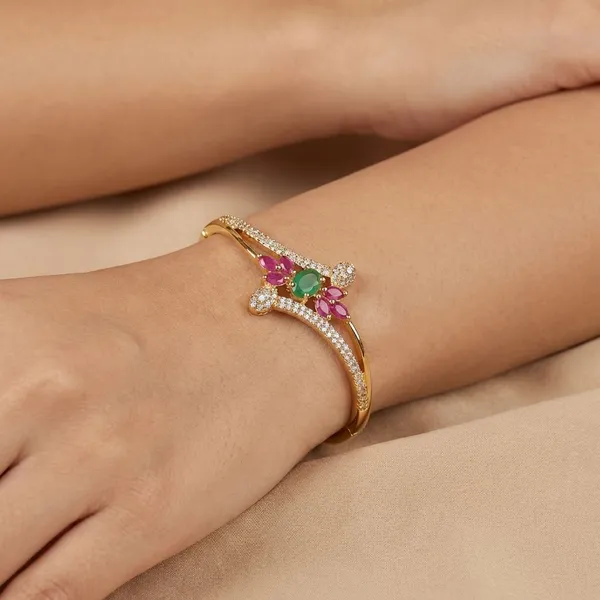 Golden_Ruby_And_Emerald_Studded_Gold_Plated_Metal_Openable_Bracelet_For_Women
