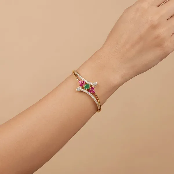 Golden_Ruby_And_Emerald_Studded_Gold_Plated_Metal_Openable_Bracelet_For_Women