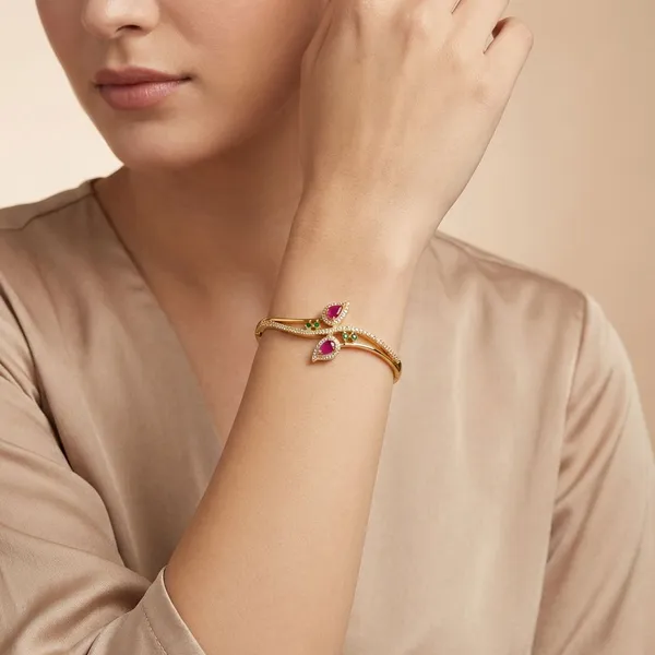 Golden_Ruby_And_Emerald_Studded_Gold_Plated_Metal_Openable_Bracelet_For_Women