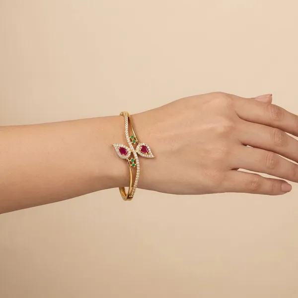 Golden_Ruby_And_Emerald_Studded_Gold_Plated_Metal_Openable_Bracelet_For_Women