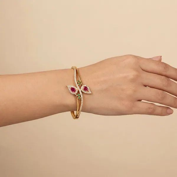 Golden_Ruby_And_Emerald_Studded_Gold_Plated_Metal_Openable_Bracelet_For_Women