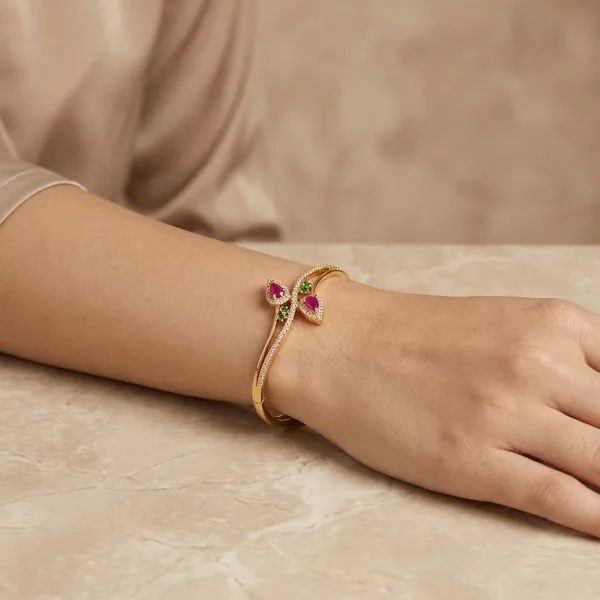 Golden_Ruby_And_Emerald_Studded_Gold_Plated_Metal_Openable_Bracelet_For_Women