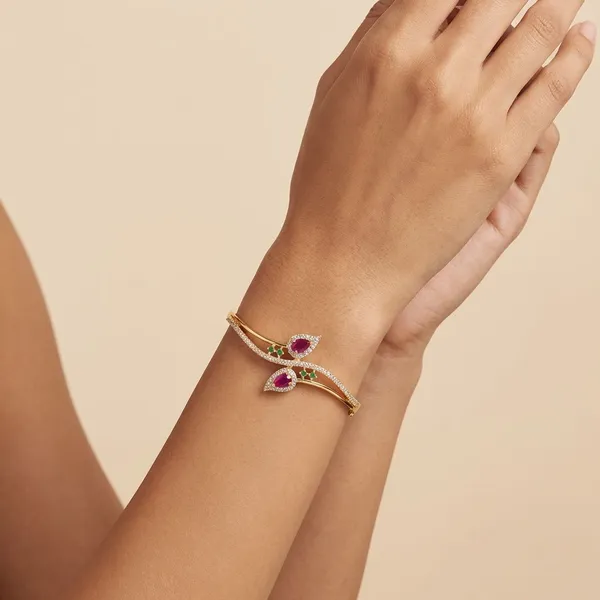 Golden_Ruby_And_Emerald_Studded_Gold_Plated_Metal_Openable_Bracelet_For_Women