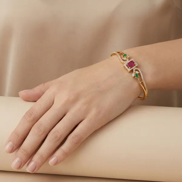 Golden_Ruby_And_Emerald_Studded_Gold_Plated_Metal_Openable_Bracelet_For_Women